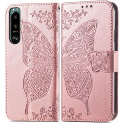 Mobigear Butterfly Housse Sony Xperia 5 IV Etui Porte-Monnaie - Rose doré