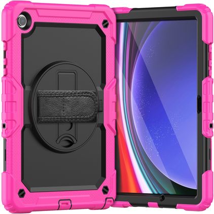 Mobigear SureGrip Xtreme Samsung Galaxy Tab A9 Plus (2023) Plastique rigide / Silicone Coque arrière + Bandoulière + Support - Rose