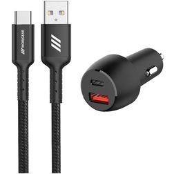 Mobigear Essentials - Double USB / USB-C Chargeur voiture USB-C 1 mètre Power Delivery 48W - Noir