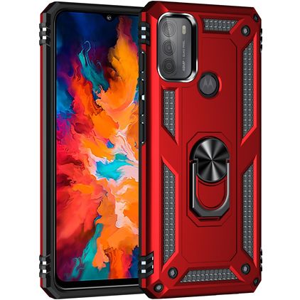 Mobigear Armor Ring Coque Motorola Moto G50 Coque arrière Rigide Anti-Chocs avec Anneau-Support - Rouge