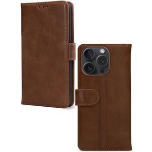 Mobilize Wallet Housse iPhone 15 Pro Etui en Cuir Véritable Porte-Monnaie - Marron