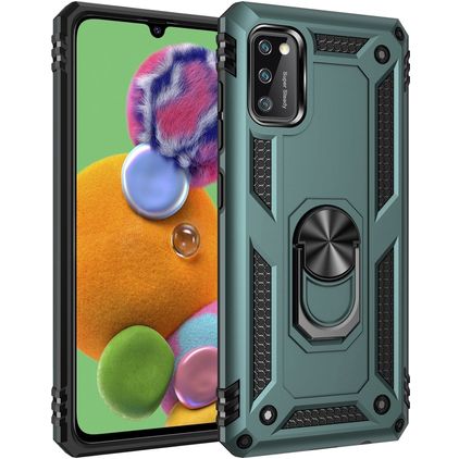 Mobigear Armor Ring Samsung Galaxy A41 Plastique rigide Coque arrière Antichoc avec bague de maintien - Vert