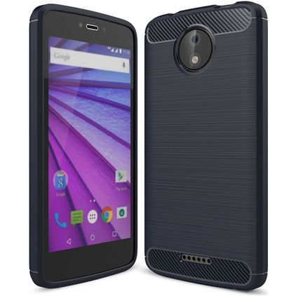 Mobigear Brushed Slim Coque Motorola Moto C Plus Coque arrière en TPU Souple - Bleu Marin