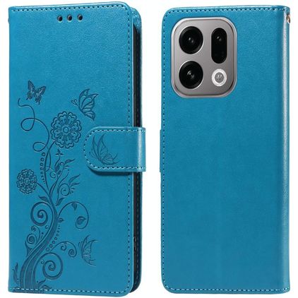 Mobigear Flowers OPPO Find X9 Étui Portefeuille - Bleu
