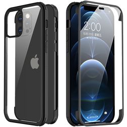 Valenta Full Cover Coque iPhone 12 Pro Coque arrière en Verre trempé Anti-Chocs - Noir