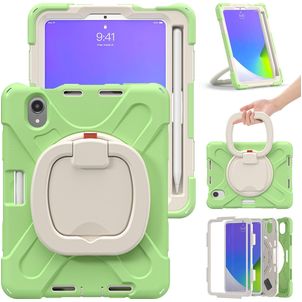 Mobigear RingGuard Coque iPad Mini 6 (2021) Coque arrière en Plastique rigide,Silicone + Porte-crayon + Bandoulière + Support Amovible - Vert