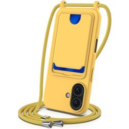 Mobigear Lanyard Card iPhone 16 Coque avec cordon en Silicone et Porte-Cartes - Jaune