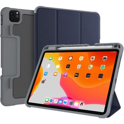 Mutural Tri-Fold Tough Coque iPad Pro 11 Pouces (2020) Etui + Porte-crayon - Noir / Bleu Marin