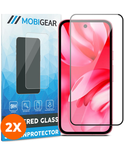 Mobigear Premium Google Pixel 9a Verre trempé Protection d'écran - Compatible Coque - Noir (Lot de 2)