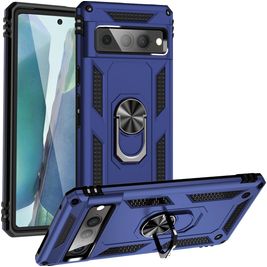 Mobigear Armor Ring Coque Google Pixel 7 Pro Coque arrière Rigide Anti-Chocs avec Anneau-Support - Bleu