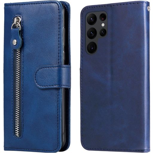 Mobigear Zipper Housse Samsung Galaxy S23 Ultra Etui Porte-Monnaie - Bleu