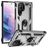 Mobigear Armor Ring Samsung Galaxy S23 Ultra Plastique rigide Coque arrière Antichoc avec bague de maintien - Argent