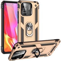 Mobigear Armor Ring Xiaomi Redmi 10C Plastique rigide Coque arrière Antichoc avec bague de maintien - Or