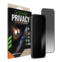 Striker Xtreme Impact Privacy iPhone 16 Pro Max Verre trempé Protection d'écran Confidentialité - Compatible Coque - Noir