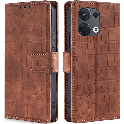 Mobigear Croco OPPO Reno 8 5G Étui Portefeuille - Marron