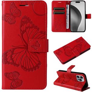 Mobigear Butterfly Housse iPhone 16 Pro Max Etui Porte-Monnaie - Rouge
