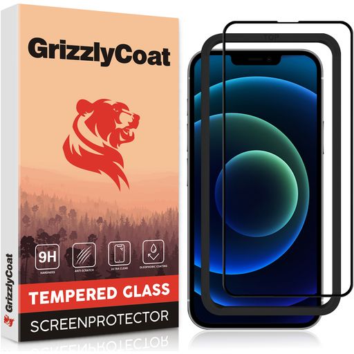 GrizzlyCoat Easy Fit iPhone 14 Plus Verre trempé Protection d'écran - Compatible Coque + Cadre d'installation - Noir
