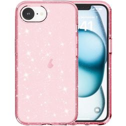 Mobigear Crystal Glitter iPhone 16e Plastique rigide Coque arrière - Rose