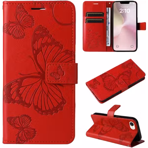 Mobigear Butterfly Housse iPhone 16e Etui Porte-Monnaie - Rouge