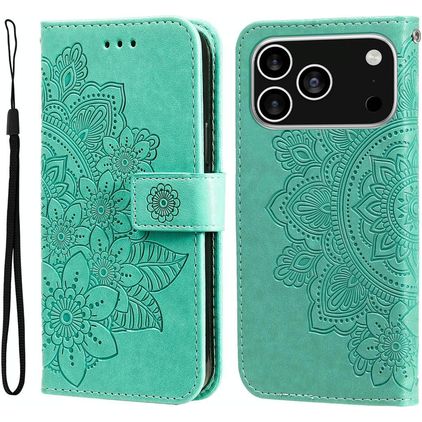 Mobigear Flowers Housse iPhone 17 Pro Etui Porte-Monnaie - Vert