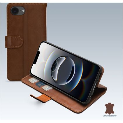 Mobilize Wallet Housse iPhone 16e Etui en Cuir Véritable Porte-Monnaie - Marron