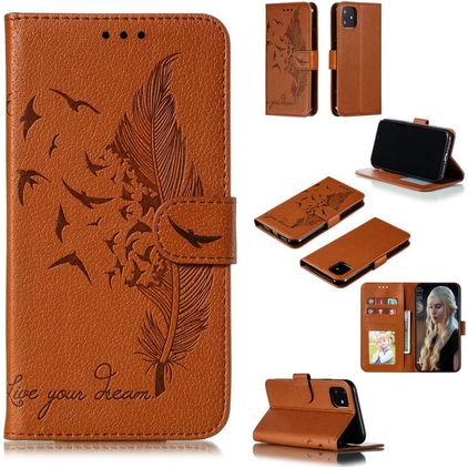 Mobigear Feather Housse iPhone 11 Etui Porte-Monnaie - Marron
