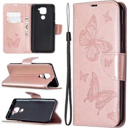 Mobigear Butterfly Housse Xiaomi Redmi Note 9 Etui Porte-Monnaie - Rose doré