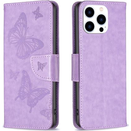 Mobigear Butterfly Housse iPhone 15 Pro Etui Porte-Monnaie - Violet