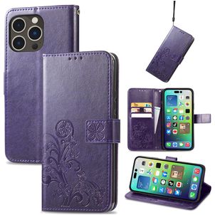 Mobigear Clover Housse iPhone 15 Pro Max Etui Porte-Monnaie - Violet