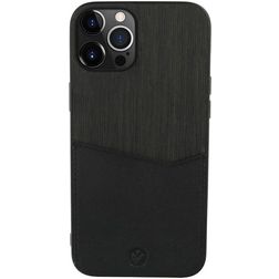 Valenta Card Slot Coque iPhone 13 Pro Coque arrière en Cuir Véritable avec Porte-Cartes - Noir