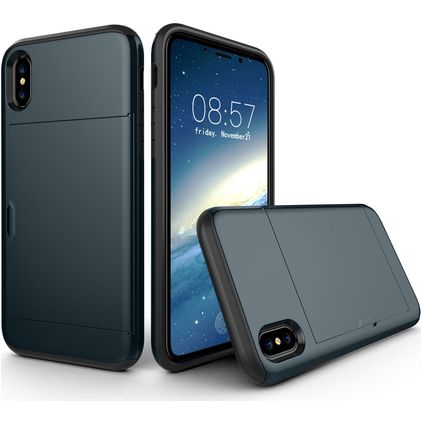 Mobigear Card iPhone XS Plastique rigide Coque arrière Antichoc avec porte-cartes - Bleu marine