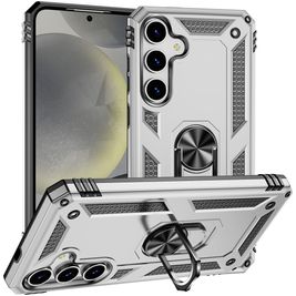 Mobigear Armor ring Coque Samsung Galaxy S25 Coque arrière Rigide Anti-Chocs avec Anneau-Support - Argent