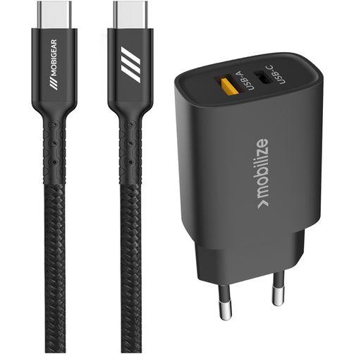 Mobigear Essentials - Simple USB-C Chargeur USB-C 1 mètre Power Delivery 25W - Noir