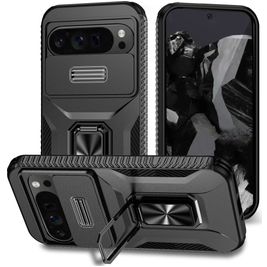 Mobigear Armor Ring Cam Slide Coque Google Pixel 9 Pro XL Coque arrière Rigide Anti-Chocs avec Anneau-Support et Protecteur Lentilles - Noir