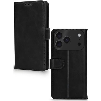Mobilize Wallet Housse iPhone 17 Pro Etui en Cuir Véritable Porte-Monnaie - Noir