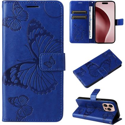 Mobigear Butterfly iPhone 16 Pro Étui Portefeuille - Bleu