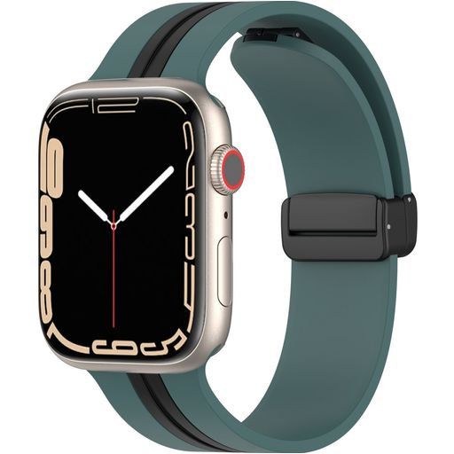 Mobigear Stripe Mag Bracelet Silicone Apple Watch Fermeture magnétique - 42/41/40/38 mm - Noir / Vert