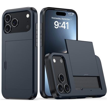 Mobigear Card Coque iPhone 18 Pro Coque arrière Rigide Anti-Chocs avec Porte-Cartes - Bleu
