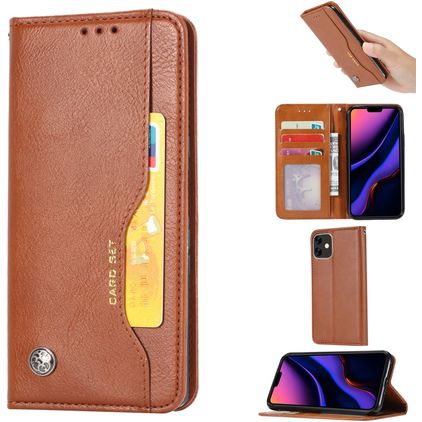 Mobigear Card Set Housse iPhone 11 Etui Porte-Monnaie - Cognac