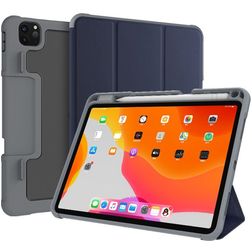 Mutural Tri-Fold Tough Coque iPad Pro 11 Pouces (2022) Etui + Porte-crayon - Noir / Bleu Marin