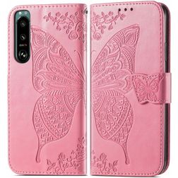 Mobigear Butterfly Housse Sony Xperia 5 IV Etui Porte-Monnaie - Rose