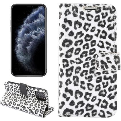 Mobigear Leopard Housse iPhone 12 Etui Porte-Monnaie - Blanc
