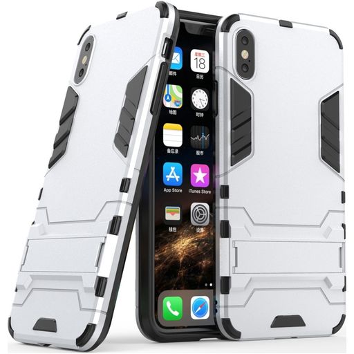 Mobigear Armor Stand Coque iPhone XS Max Coque arrière Rigide Anti-Chocs avec Support Amovible - Argent