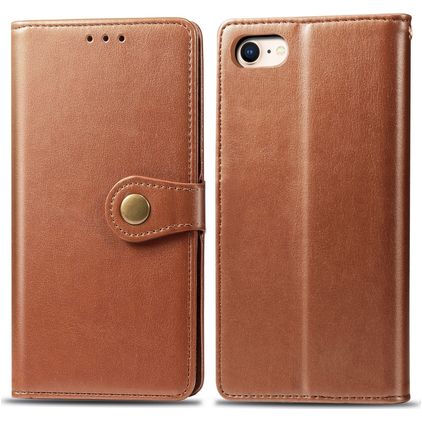 Mobigear Snap Button Housse iPhone SE (2022) Etui Porte-Monnaie - Cognac