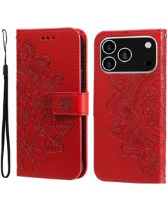 Mobigear Flowers iPhone 18 Pro Étui Portefeuille - Rouge