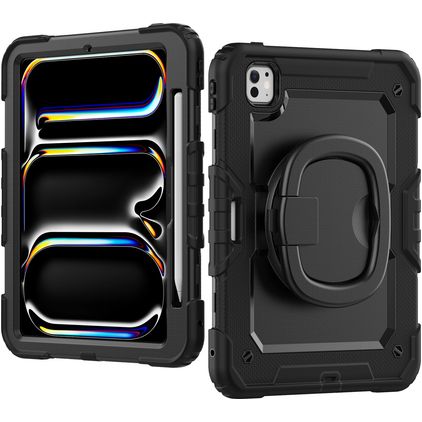 Mobilize Rotating Defender Coque iPad Pro 11 Pouces (2025) Coque arrière en Plastique rigide,Silicone + Bandoulière + Support Amovible - Noir