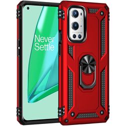 Mobigear Armor Ring OnePlus 9 Pro Plastique rigide Coque arrière Antichoc avec bague de maintien - Rouge