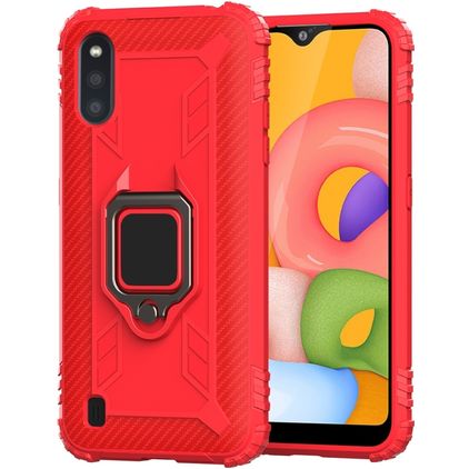 Mobigear Armor Ring Samsung Galaxy A01 TPU souple Coque arrière Antichoc avec bague de maintien - Rouge