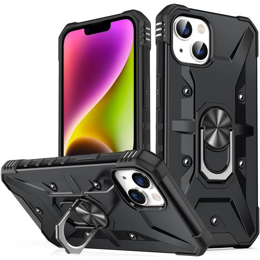 Mobigear Armor Ring Coque iPhone 14 Plus Coque arrière Rigide Anti-Chocs avec Anneau-Support - Noir