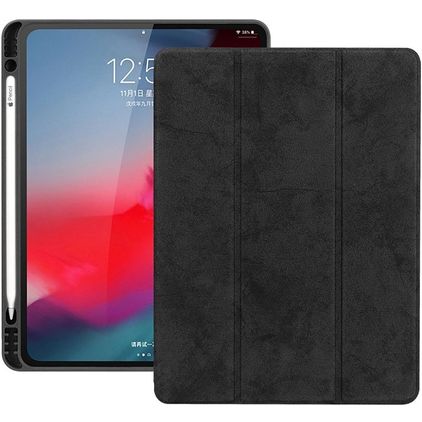 Mobigear Tri-Fold Gel Coque iPad Pro 12.9 Pouces (2018) Etui en TPU,Similicuir + Porte-crayon - Noir
